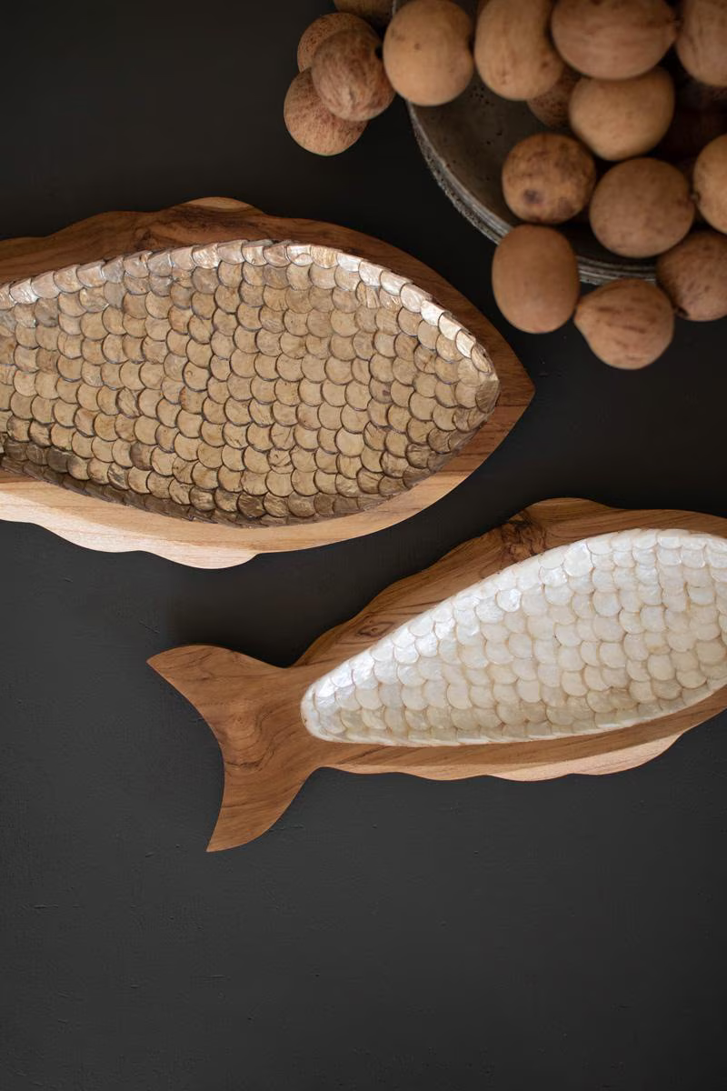 Set of 2 Carved Teak Fish with Capiz (Coming Soon)