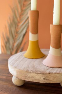 Set of 2 Round Wooden Risers with Ball Feet
