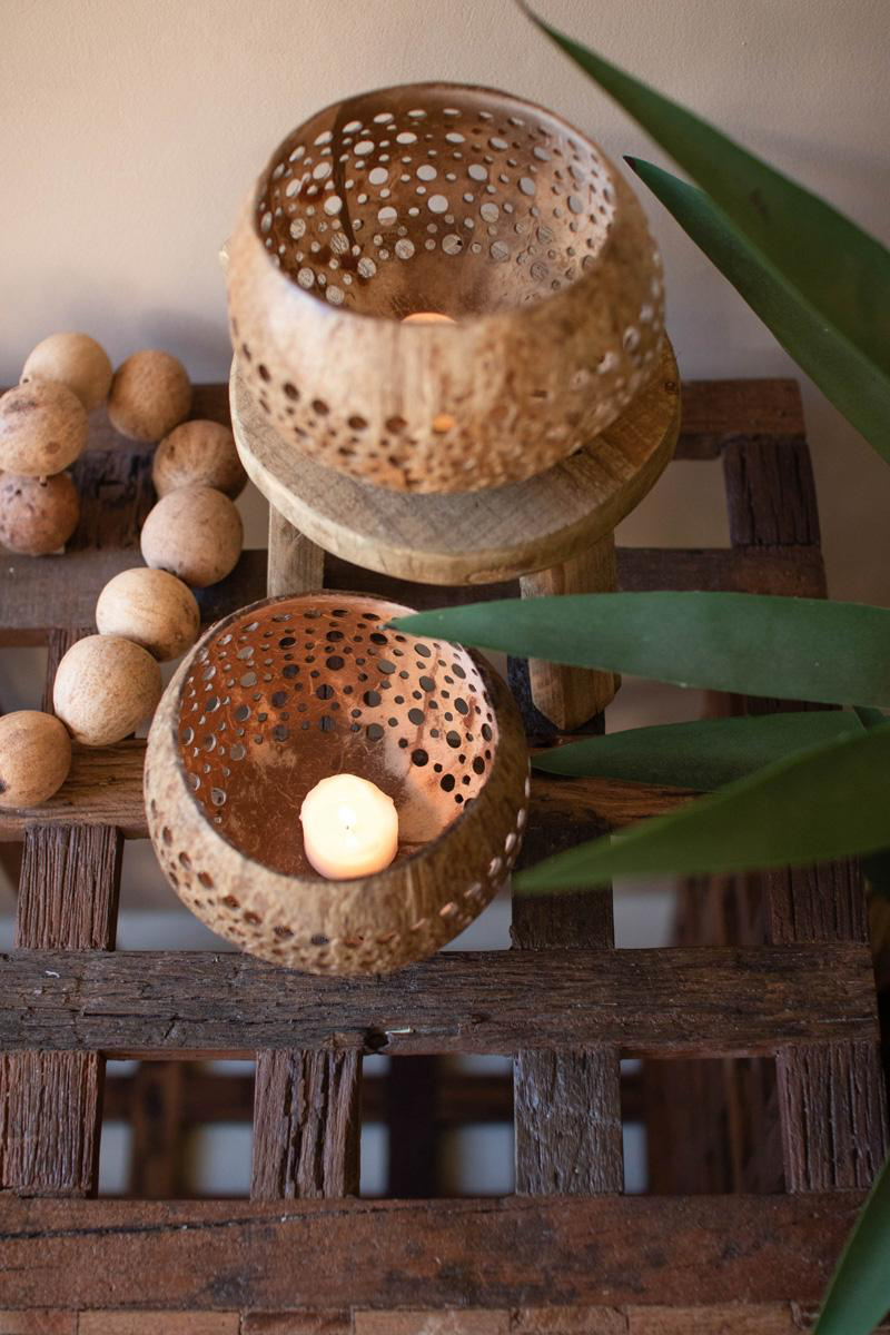 Set of 2 Carved Coconut Luminaries (Coming Soon)