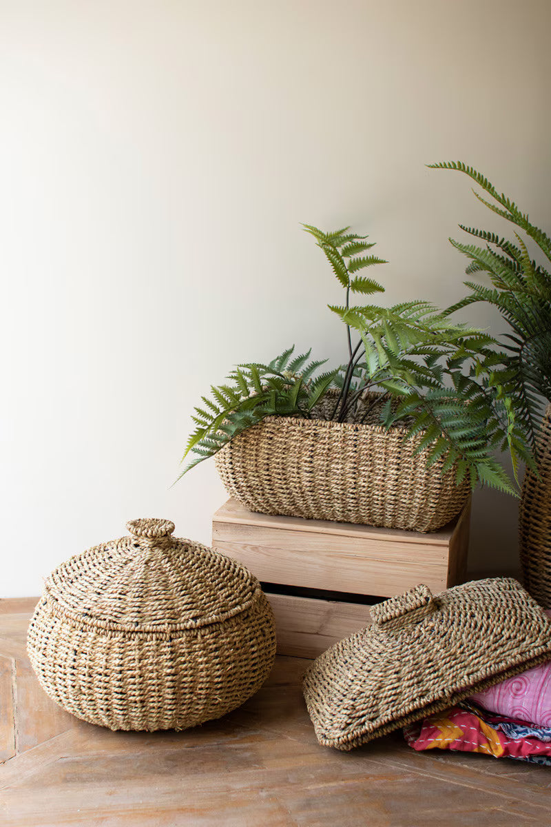Set of 2 Woven Vine Baskets with Lids