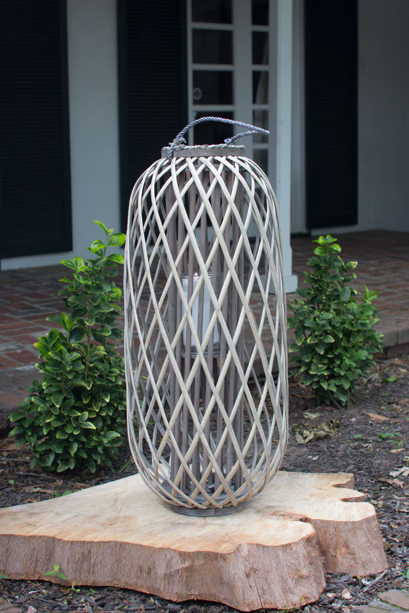 Tall Grey Willow Lantern with Glass Insert / X-Large (Coming Soon)