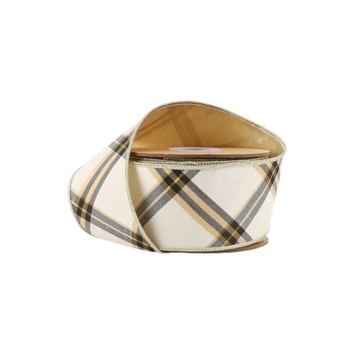 Ivory Black Plaid Ribbon Reversible