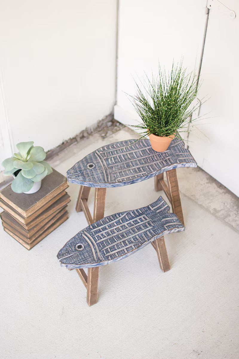 Set of 2 Wooden Fish Stools  (COMING SOON) PRE-ORDER