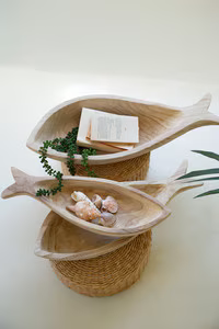 Set of 3 Carved Wood Fish Bowls (Coming Soon)