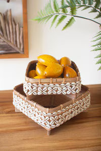 Set of 2 Bamboo Trays with Shell Detail (Coming Soon)