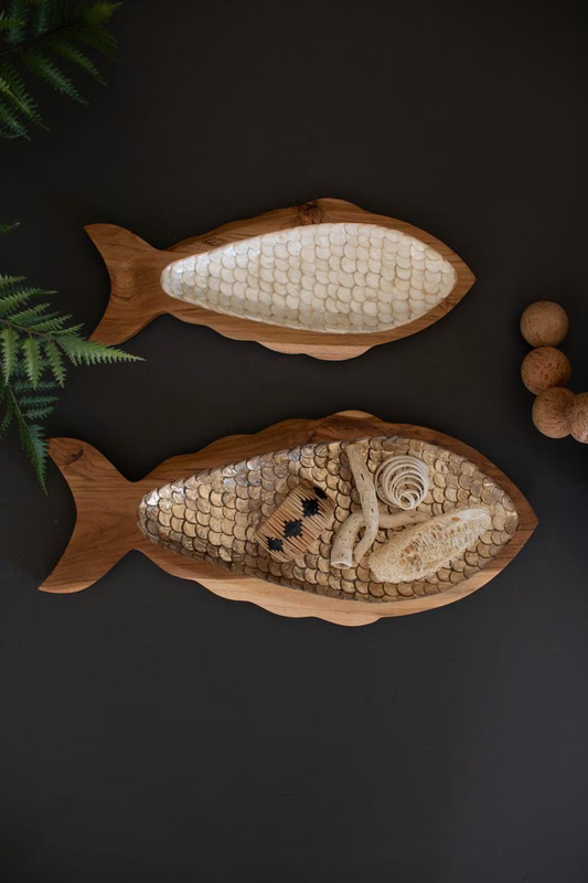 Set of 2 Carved Teak Fish with Capiz (Coming Soon)