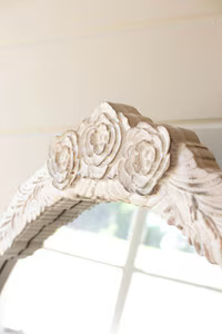 Large Arched Wood Framed Mirror with Carved Detail