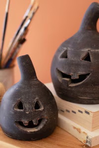 Set of 2 Small Black Clay Jack-O-Lanterns ( Coming Soon)