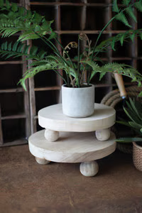 Set of 2 Round Wooden Risers with Ball Feet