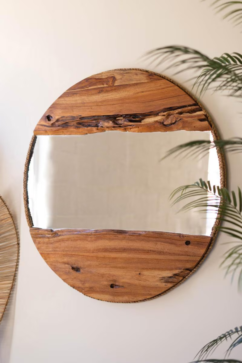 Round Recycled Wood Framed Mirror with Rope Detail (Coming Soon)