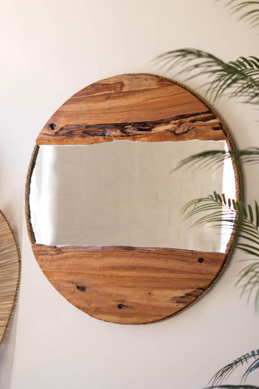Round Recycled Wood Framed Mirror with Rope Detail (Coming Soon)