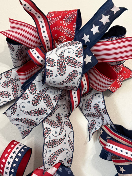 Patriotic ribbon red paisley