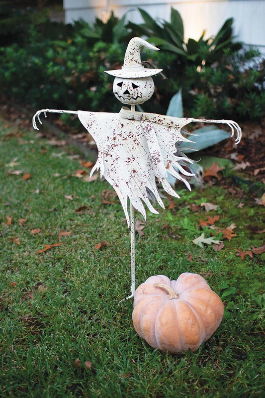 Rustic white metal scarecrow yard stake