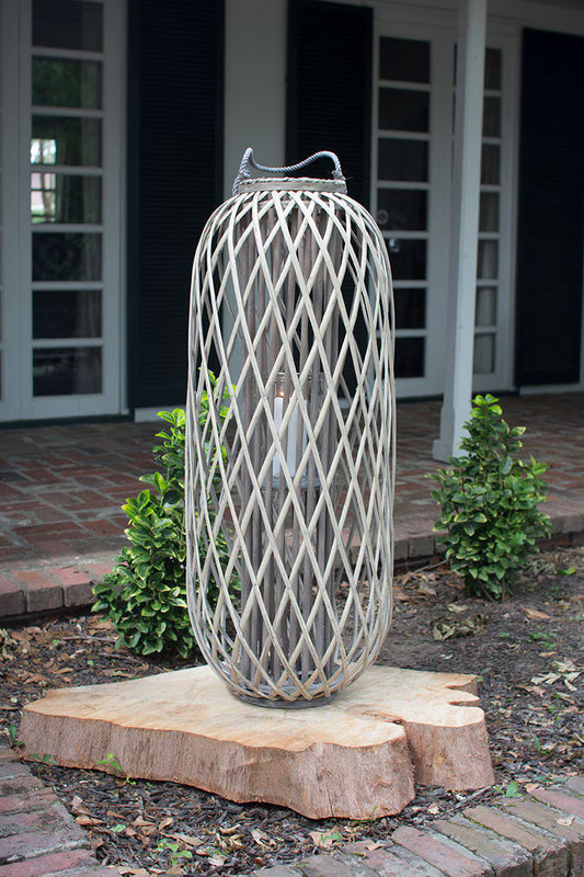 Tall Grey Willow Lantern with Glass Insert / Large (COMING SOON) PRE-ORDER