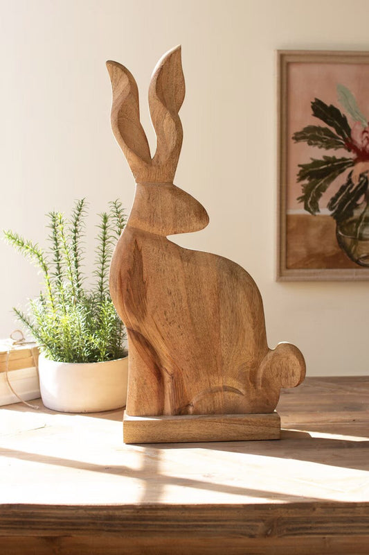 Tall Carved Wood Rabbit on a Base