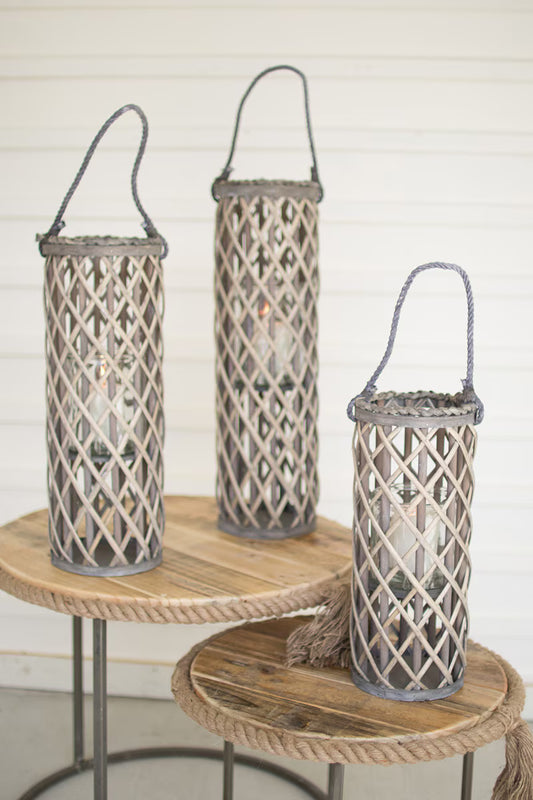 Set of 3 Grey Willow Lanterns with Glass Inserts (COMING SOON) PRE-ORDER