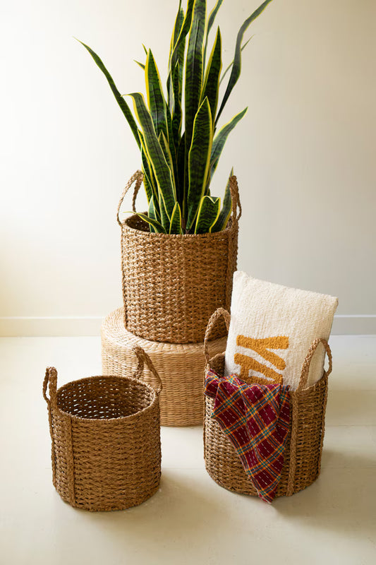 Set of 3 Round Braided Seagrass Storage Basket with Handles (Coming Soon) Available for Pre-Order