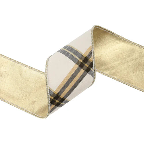 Ivory Black Plaid Ribbon Reversible
